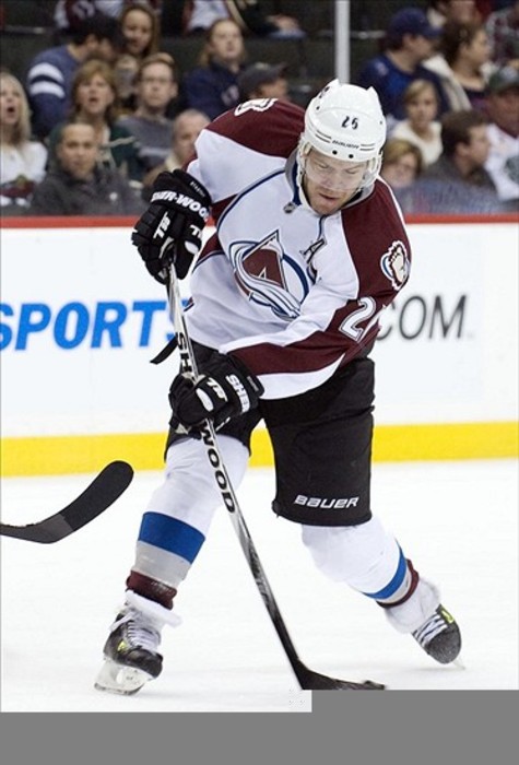 MAR 4, 2012; St. Paul, MN, USA;  Colorado Avalanche forward Paul Stastny (26) takes a shot in the third period against the Minnesota Wild at Xcel Energy Center.   The Avalanche defeated the Wld 2-0.  Mandatory Credit: Marilyn Indahl-US PRESSWIRE