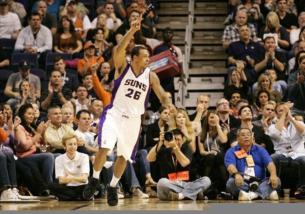 Mar 4, 2012; Phoenix, AZ, USA; Phoenix Suns shooting guard Shannon Brown (26) celebrates after scoring during the first quarter against the Sacramento Kings at US Airways Center.  Mandatory Credit: Jake Roth-US PRESSWIRE