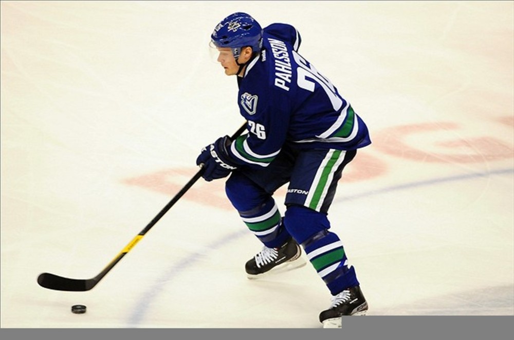 Mar 08, 2012; Vancouver, British Columbia, CANADA; Vancouver Canucks forward Samuel Pahlsson (26) during the first period against the Winnipeg Jets at Rogers Arena. Mandatory Credit: Anne-Marie Sorvin-US PRESSWIRE