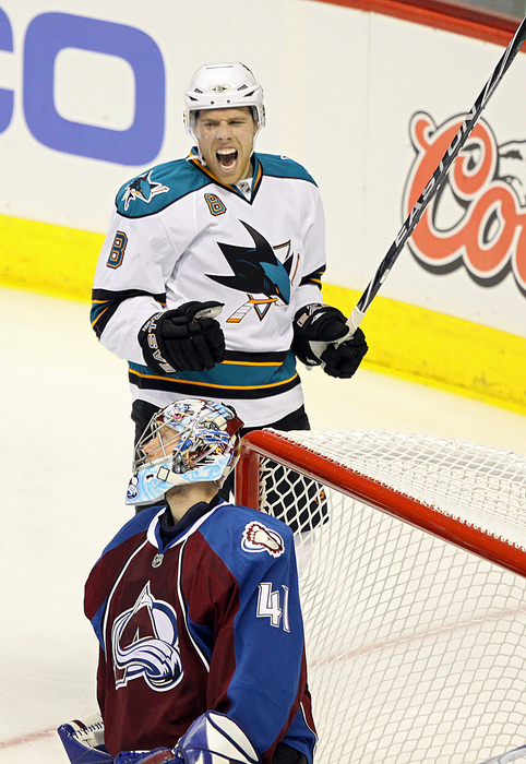 Joe "I just ate your soul" Pavelski celebrates his series winning goal against the Colorado Avalanche.