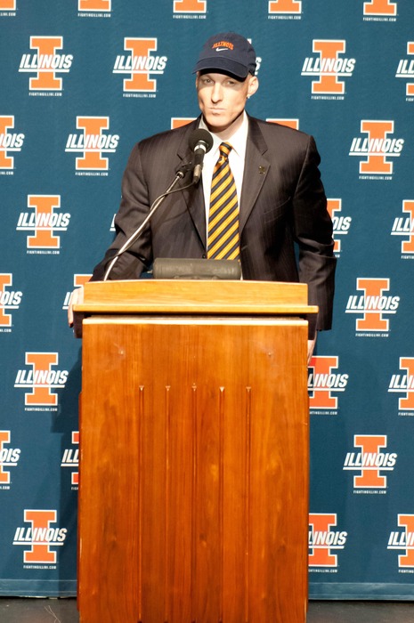 Mar 29, 2012; Champaign, IL, USA; Illinois Fighting Illini new head coach John Groce at a press conference announcing his hire at Assembly Hall.   Mandatory Credit: Bradley Leeb-US PRESSWIRE