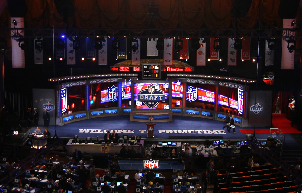NEW YORK, NY - APRIL 26:  A detail view of the draft stage during the 2012 NFL Draft at Radio City Music Hall on April 26, 2012 in New York City.  (Photo by Al Bello/Getty Images)