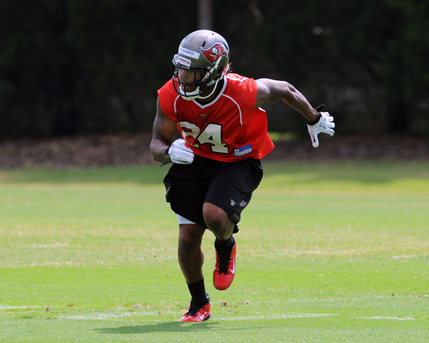 TAMPA, FL -  MAY 4: Safety Mark Barron #24 of the Tampa Bay Buccaneers runs during a pass drill during a rookie practice at the Buccaneers practice facility May 4, 2012 in Tampa, Florida. (Photo by Al Messerschmidt/Getty Images)