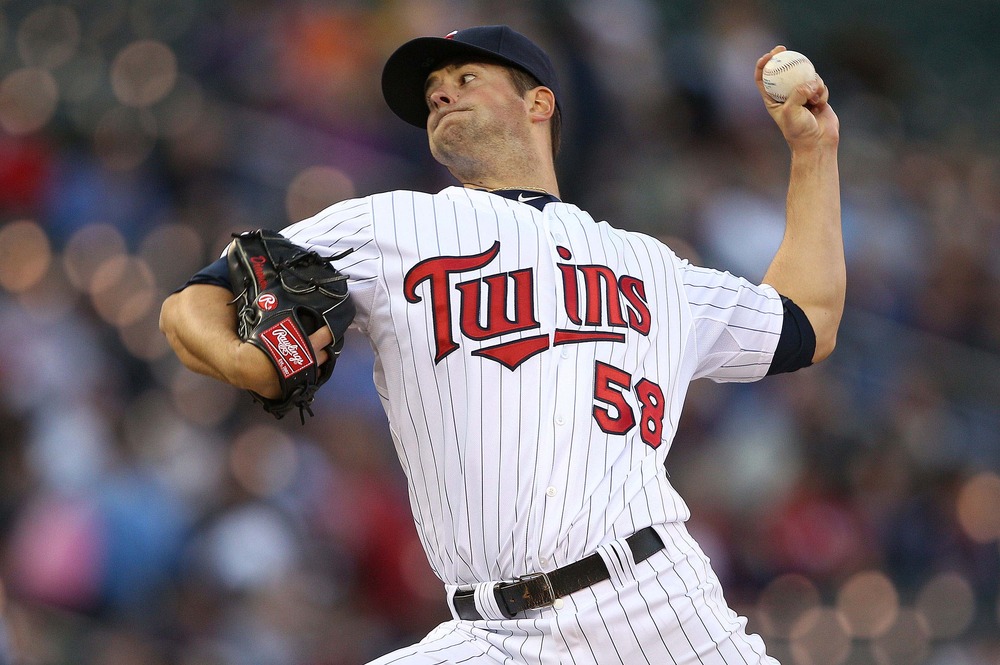 May 8, 2012; Minneapolis, MN, USA: Minnesota Twins starting pitcher Scott Diamond (58) delivers a pitch in the first inning against the Los Angeles Angels at Target Field. Mandatory Credit: Jesse Johnson-US PRESSWIRE