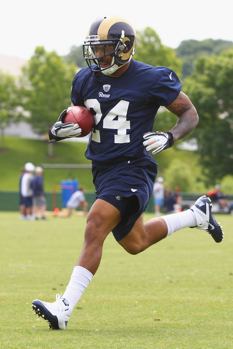 ST. LOUIS, MO - MAY 12: Isaiah Pead #24 of the St. Louis Rams makes a catch during rookie mini camp at the ContinuityX Training Center on May 12, 2012 in St. Louis, Missouri. (Photo by Dilip Vishwanat/Getty Images)