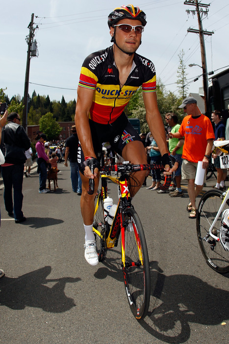 NEVADA CITY, CA - MAY 16:  Tom Boonen of Belgium of Team Quickstep rides to the start of stage one of the Tour of California  on May 16, 2010 in Nevada City, California.  (Photo by Chris Graythen/Getty Images)