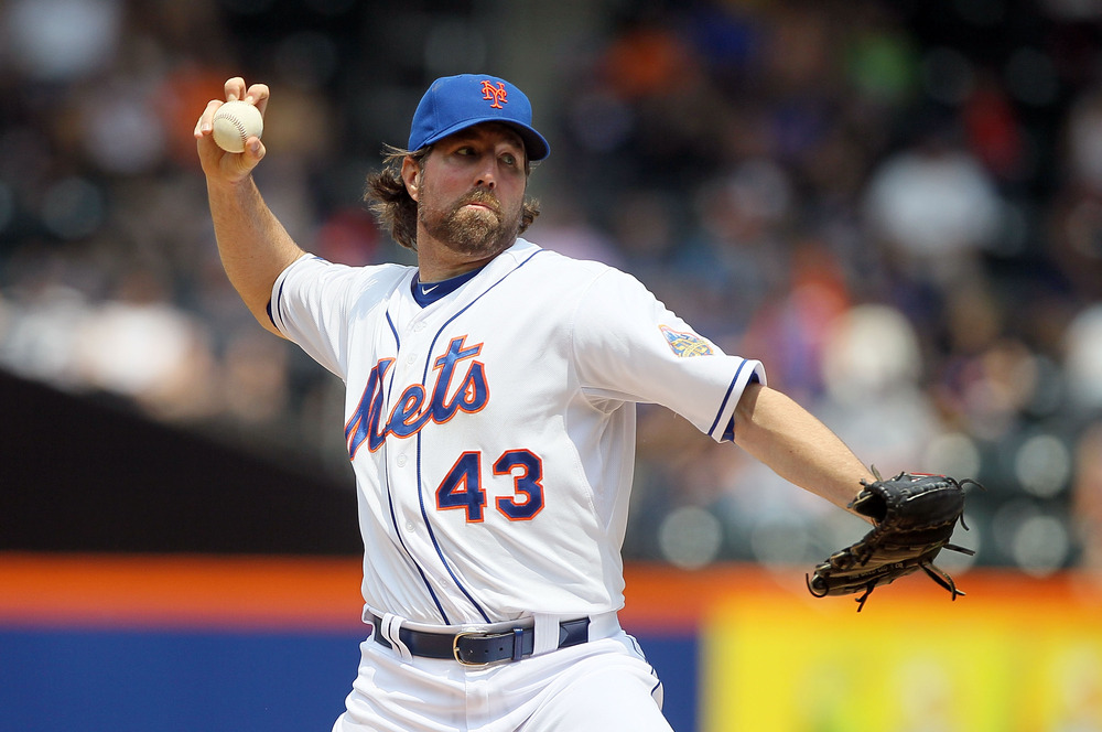 R.A. Dickey of the New York Mets pitches against the San Diego Padres at Citi Field in the Flushing neighborhood of the Queens borough of New York City.  (Photo by Jim McIsaac/Getty Images)