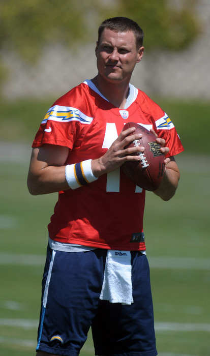 May 29, 2012; San Diego, CA, USA; San Diego Chargers quarterback Philip Rivers (17) at organized team activities at Chargers Park. Mandatory Credit: Kirby Lee/Image of Sport-US PRESSWIRE