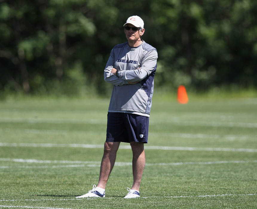 LAKE FOREST, IL - JUNE 12: General manager Phil Emery of the Chicago Bears watches a minicamp practice at Halas Hall on June 12, 2012 in Lake Forest, Illinois. (Photo by Jonathan Daniel/Getty Images)