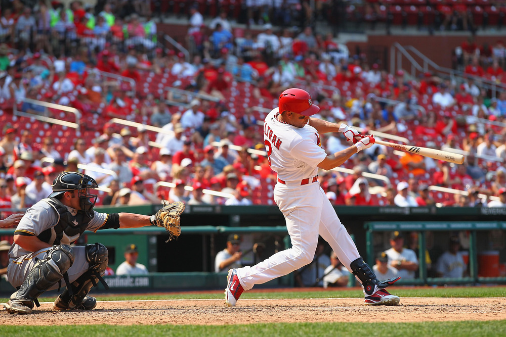 ST. LOUIS, MO - JUNE 30: Carlos Beltran #3 of the St. Louis Cardinals collects is 400th career double while playing against the Pittsburgh Pirates at Busch Stadium on June 30, 2012 in St. Louis, Missouri.  (Photo by Dilip Vishwanat/Getty Images)