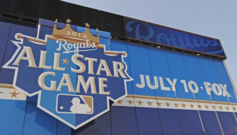 Kansas City, MO, USA; Detail view of stadium signage as the Kansas City Royals prepare to host the 2012 All-Star game at Kauffman Stadium.  Credit: Peter G. Aiken-US PRESSWIRE