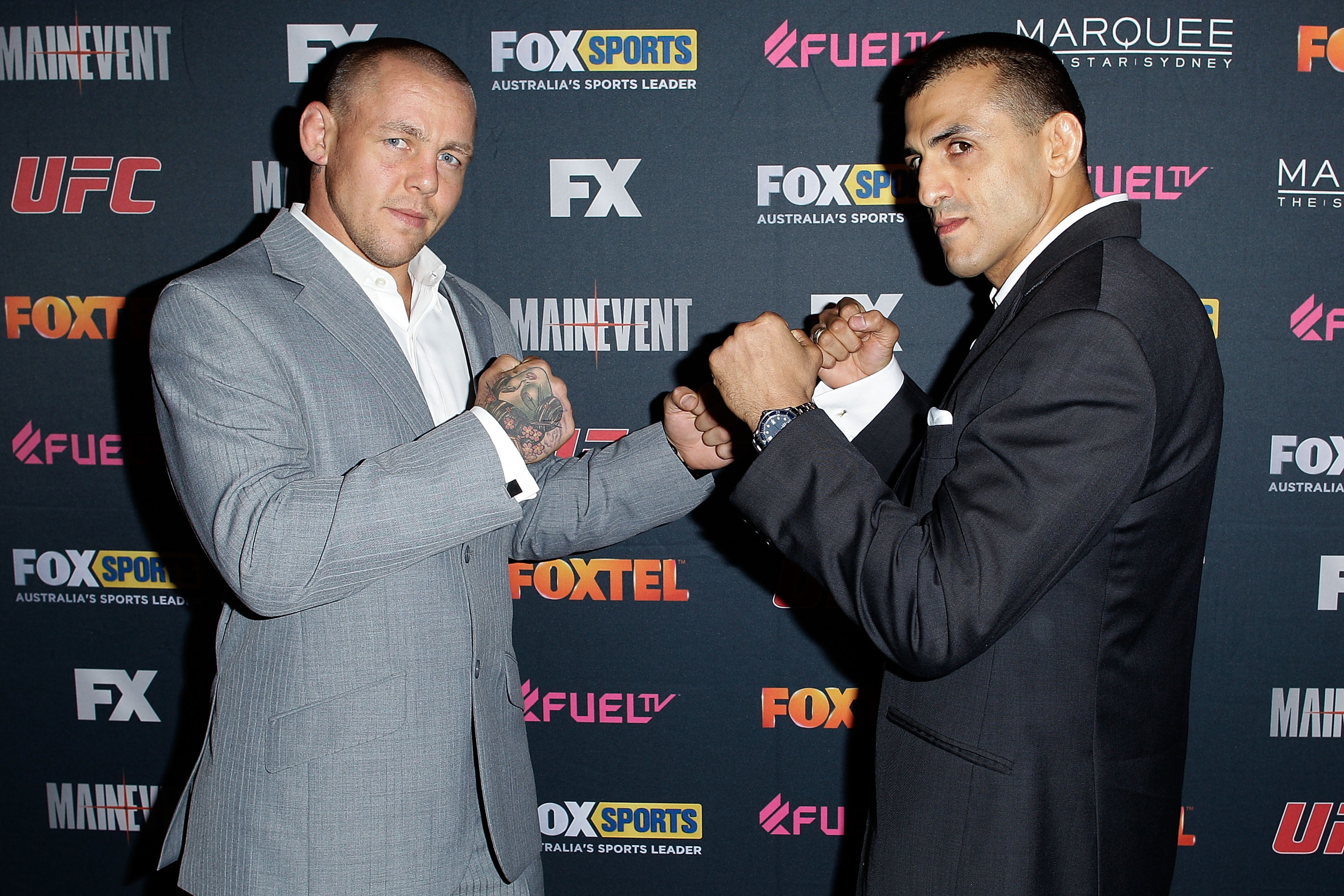 SYDNEY, AUSTRALIA - JULY 17:  (L-R) Ross Pearson and George Sotiropoulos arrive at the TUF Australia Launch Party on July 17, 2012 in Sydney, Australia.  (Photo by Brendon Thorne/Getty Images)