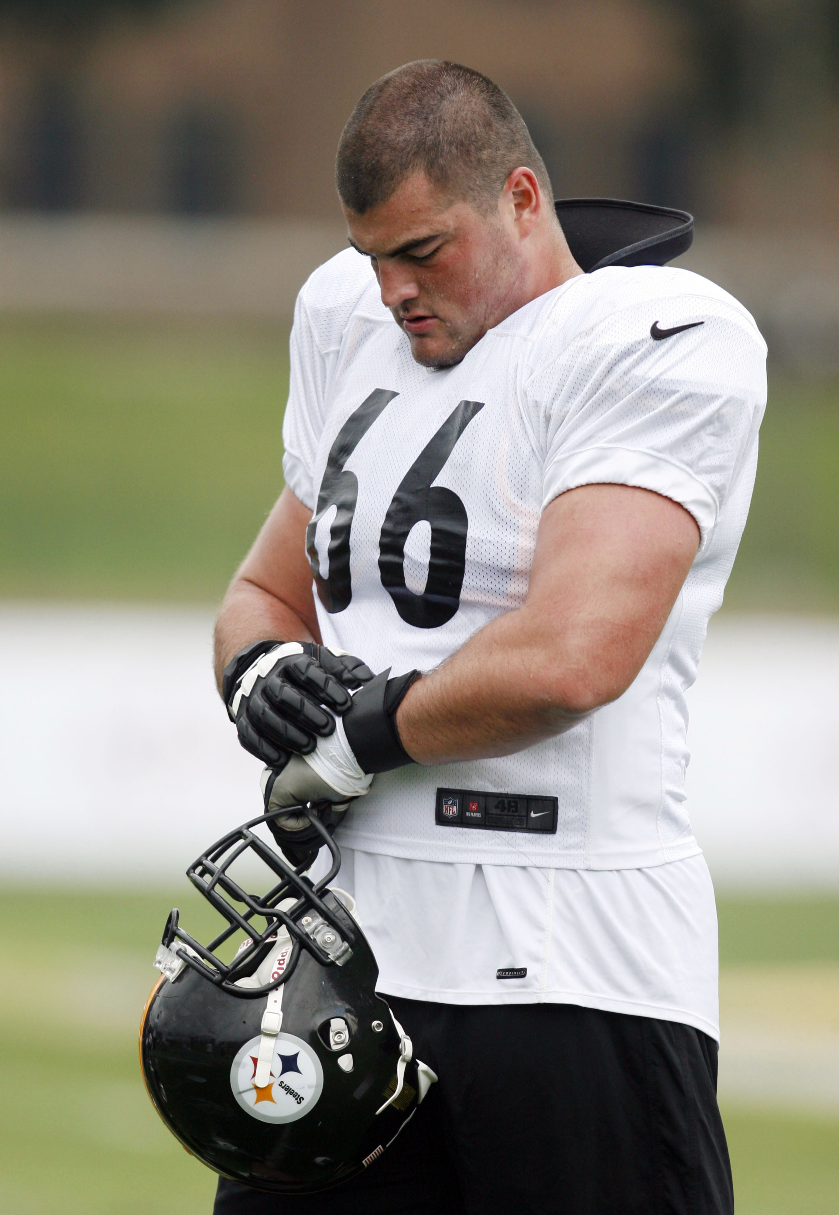 July 28, 2012; Pittsburgh, PA, USA; Pittsburgh Steelers offensive guard David DeCastro (66) on the field during training camp at Saint Vincent College. Mandatory Credit: Charles LeClaire-US PRESSWIRE