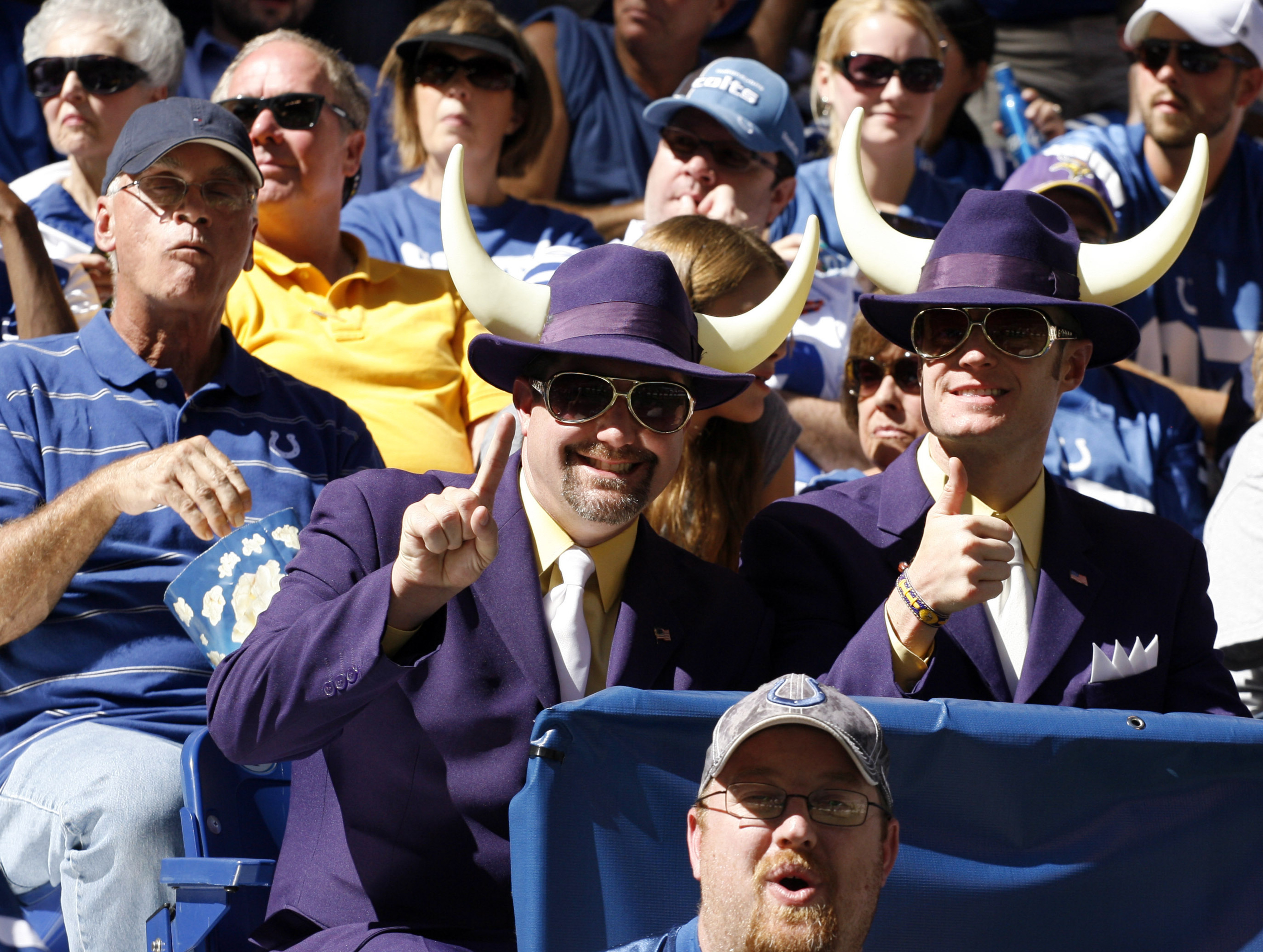 Sep 16, 2012; Indianapolis, IN, USA; Minnesota Vikings fans watch their team play against the Indianapolis Colts at Lucas Oil Stadium. Indianapolis defeats Minnesota 23-20. Mandatory Credit: Brian Spurlock-US PRESSWIRE