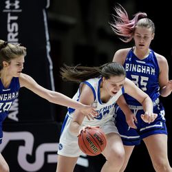 Fremont and Bingham compete in the 6A girls basketball championship game at the Huntsman Center in Salt Lake City on Saturday, Feb. 29, 2020.