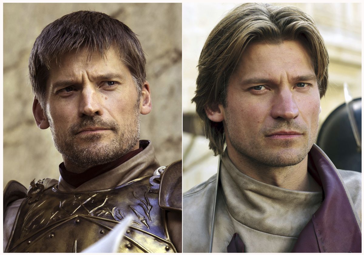 This combination photo of images released by HBO shows Nikolaj Coster-Waldau portraying Jaime Lannister in “Game of Thrones.” The final season of the popular series premieres on April 14. (HBO via AP)