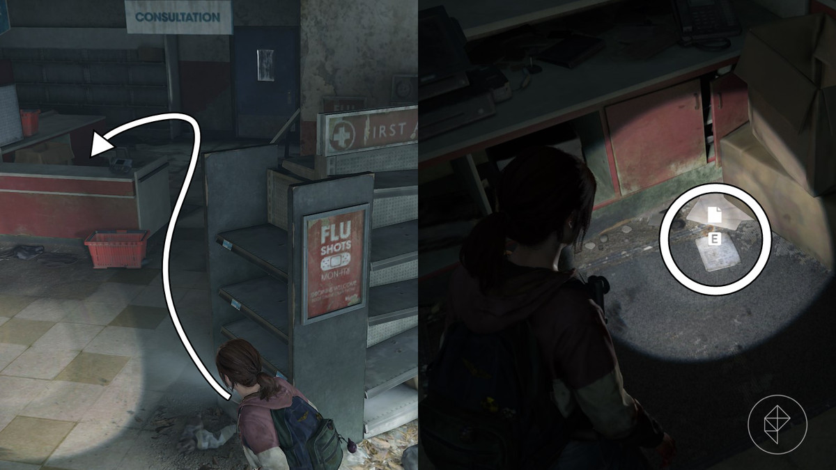 Combination note artifact location in the Back in a Flash section of the Left Behind DLC in The Last of Us Part 1. Safe code written on the note