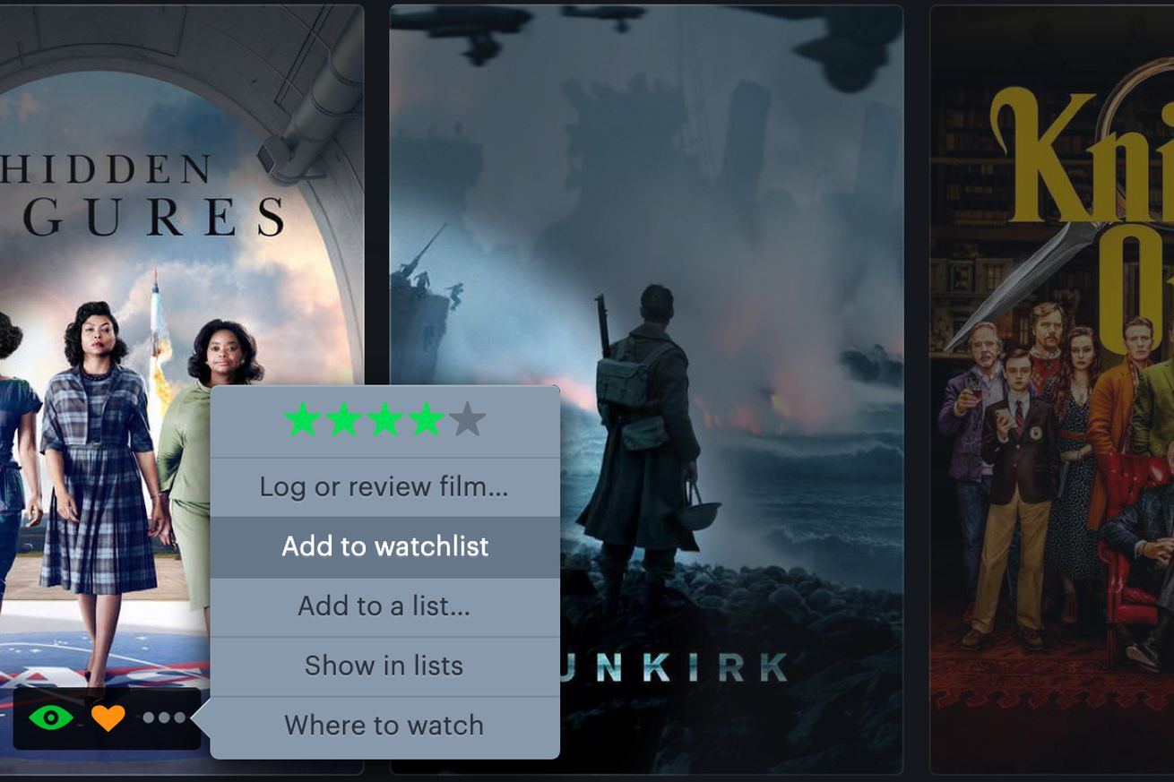 Letterboxd review feature, with options to rate a film, add it to a list, or save it for later.
