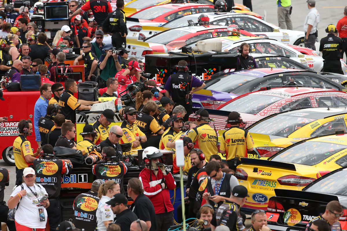 A general view of pit raod during qualifying for the NASCAR Sprint Cup Series CampingWorld.com 500 at Talladega Superspeedway on October 24, 2015 in Talladega, Alabama.