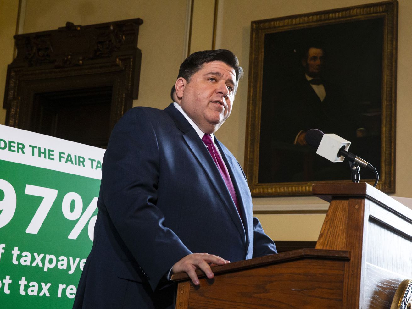 On March 7, 2019, Gov. J.B. Pritzker unveiled his graduated income tax plan in the governor’s office at the Illinois State Capitol.