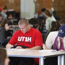 Students study at the Marriott Library, at the University of Utah Tuesday, Nov. 29, 2011, in Salt Lake City, Utah.
