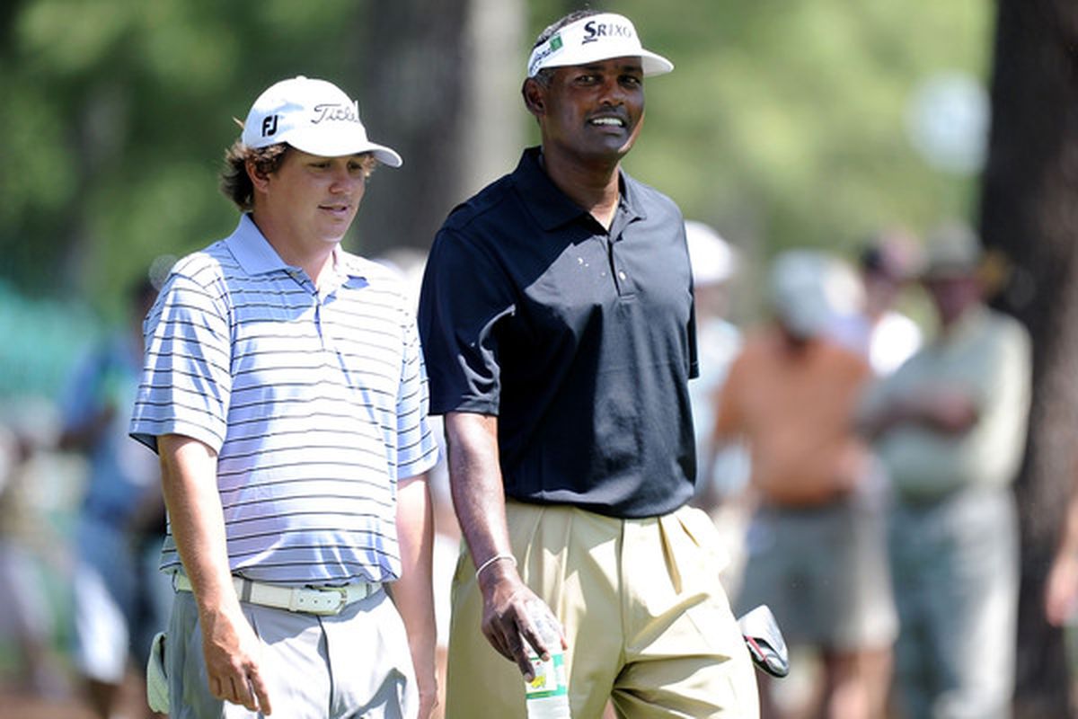 AUGUSTA, GA - APRIL 06:  Jason Dufner and Vijay Singh of Fiji walk together during a practice round prior to the 2010 Masters Tournament at Augusta National Golf Club on April 6, 2010 in Augusta, Georgia.  (Photo by Harry How/Getty Images)