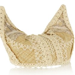 <a href="http://www.theoutnet.com/en-US/product/Anna-Sui/Lace-trimmed-woven-straw-kitten-hat/350086">Anna Sui "Lace Trimmed Woven Kitten Hat</a>, $159.20, was $398