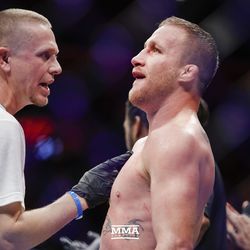 Justin Gaethje talks to Trevor Wittman after the fight at UFC 218.