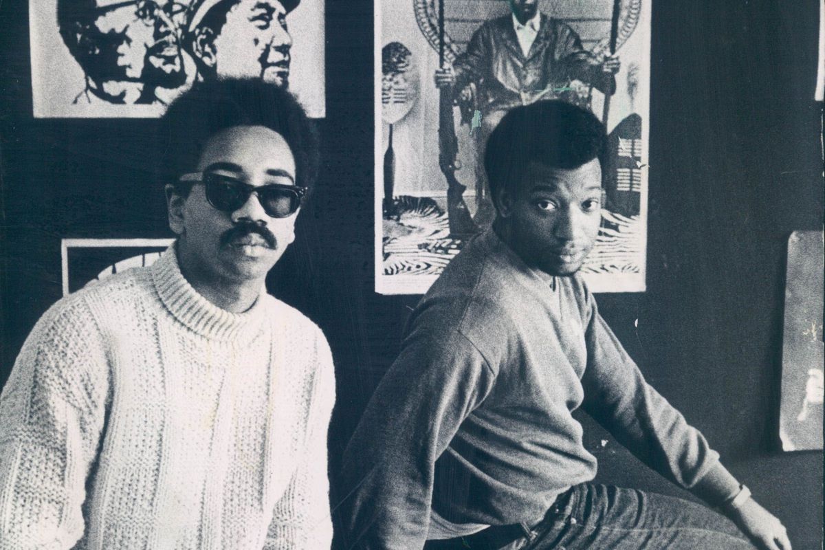 Bobby Rush (left) and Fred Hampton at the Illinois Black Panther Party headquarters at 2350 W. Madison St.