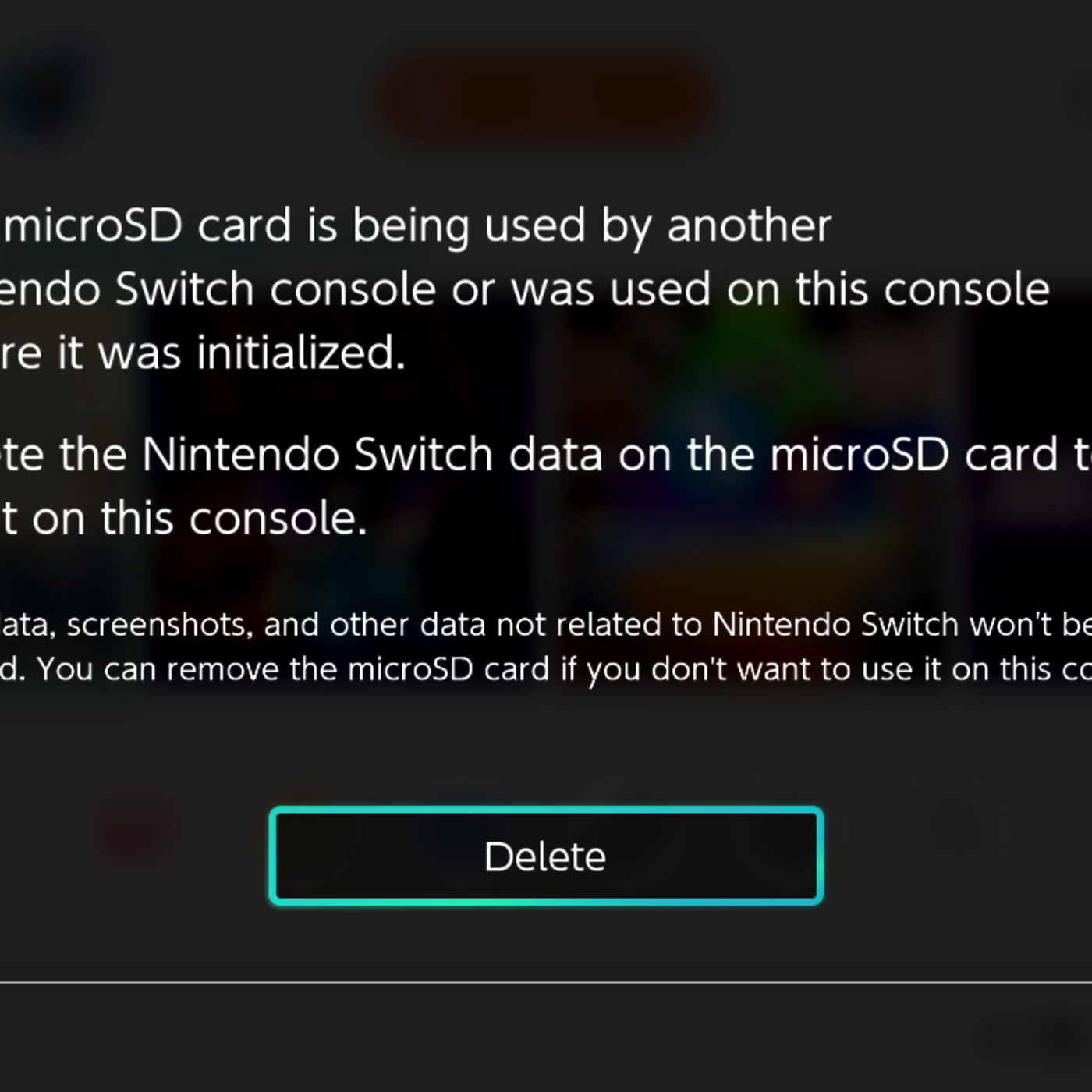 Nintendo Switch consoles can't share microSD cards