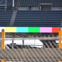 The first-base line upper-deck ribbon board being tested -  