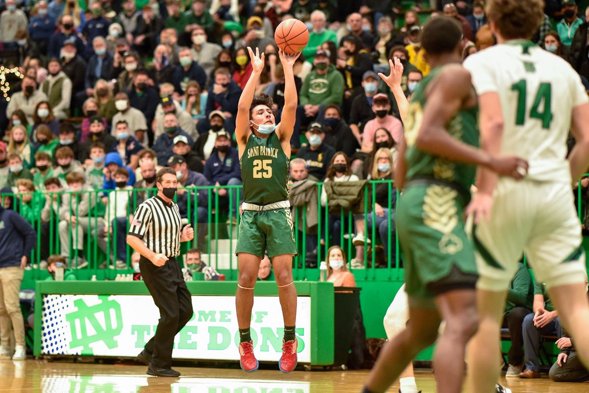 St. Patrick’s Sergio Rivera (25) shoots the ball during the game against Notre Dame.