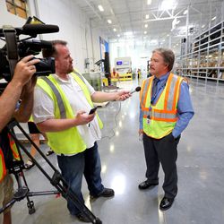 Gordon Slade, director of supply chain logistics for Intermountain Health Care, talks about the Kem C. Gardner Supply Chain Center in Midvale on Tuesday, Aug. 29, 2017. The high-tech center helps Utah medical facilities be more prepared for natural disasters like Hurricane Harvey, which battered Texas.
