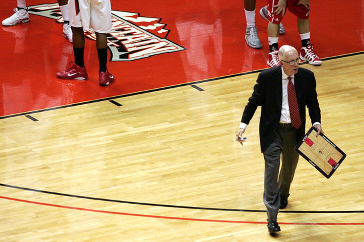 SAN DIEGO CA - FEBRUARY 8: Coach Steve Fisher of San Diego State walks back to his bench after a time-out against Utah at Cox Arena on February 8 2011 in San Diego California. SDSU beat Utah 85-53. (Photo by Kent Horner/Getty Images)
