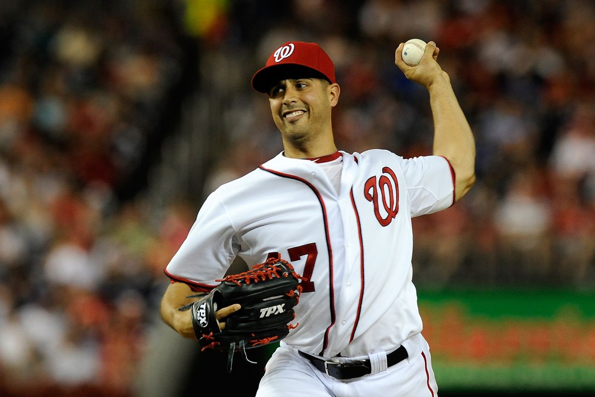 WASHINGTON, DC - AUGUST 31: Gio Gonzalez #47 of the Washington Nationals throws a pitch against the St. Louis Cardinals at Nationals Park on August 31, 2012 in Washington, DC. (Photo by Patrick McDermott/Getty Images)