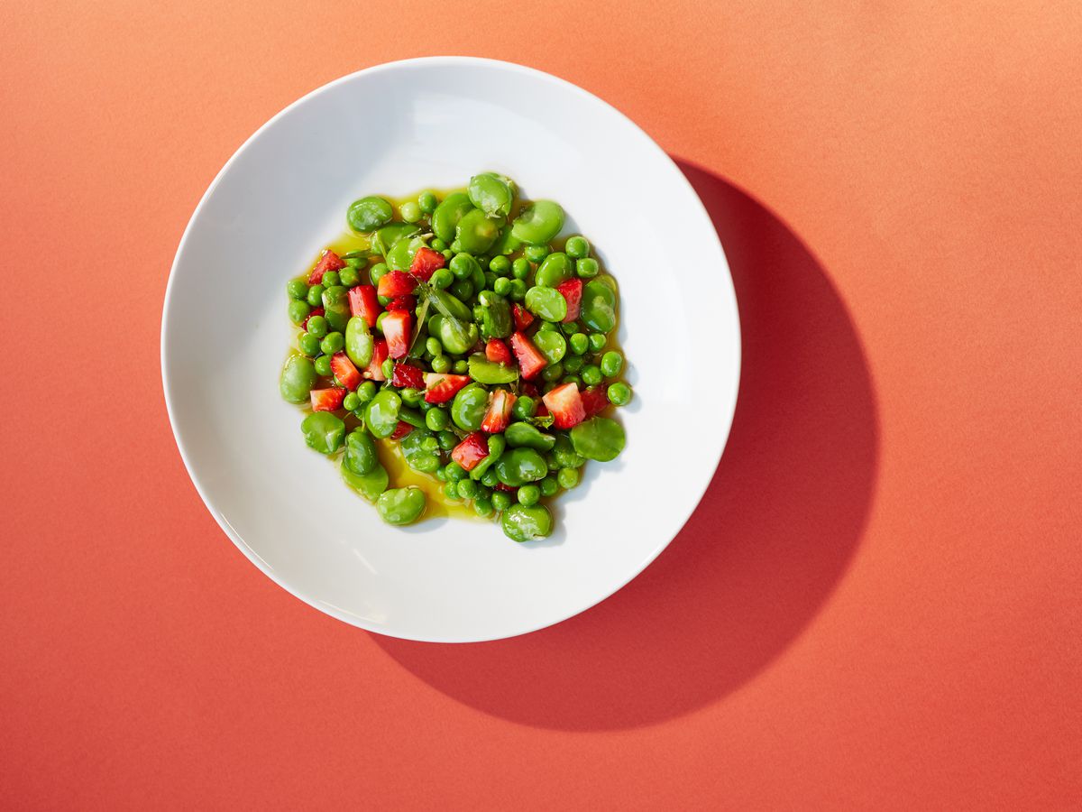 A summer dish of peas, broad beans, and strawberries at Legare, which will open at Shad Thames, London Bridge later this year