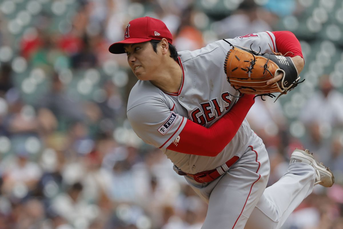 Los Angeles Angels starting pitcher Shohei Ohtani pitches in the first inning against the Detroit Tigers at Comerica Park.