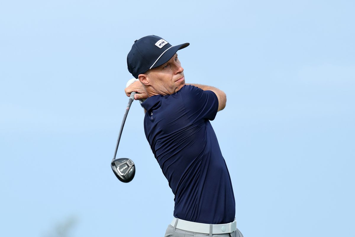 Ben Crane of the United States plays his shot from the first tee during the second round of the Butterfield Bermuda Championship at Port Royal Golf Course on October 28, 2022 in Southampton, Bermuda.