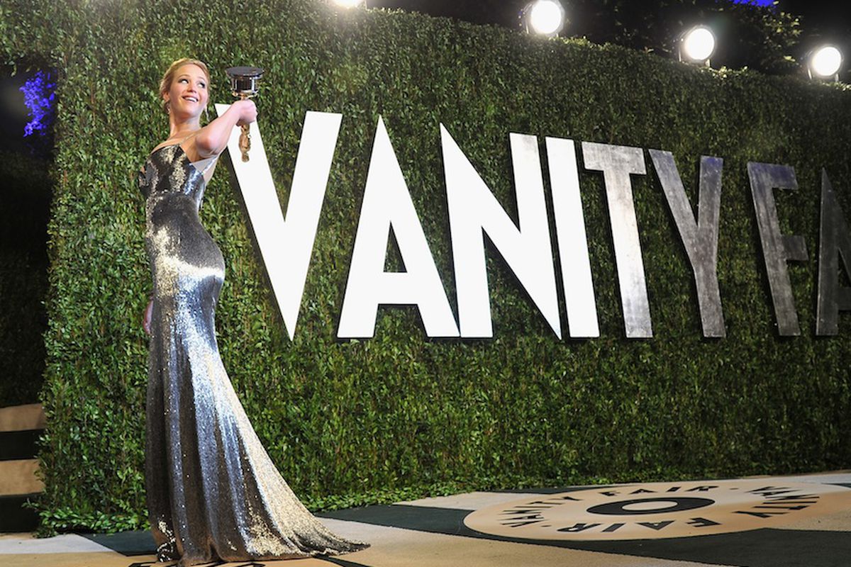 Jennifer Lawrence at last year's Vanity Fair Oscars after-party, via Getty