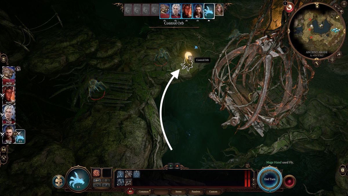 Baldur’s Gate 3 fight against Auntie Ethel with the Control Orb highlighted