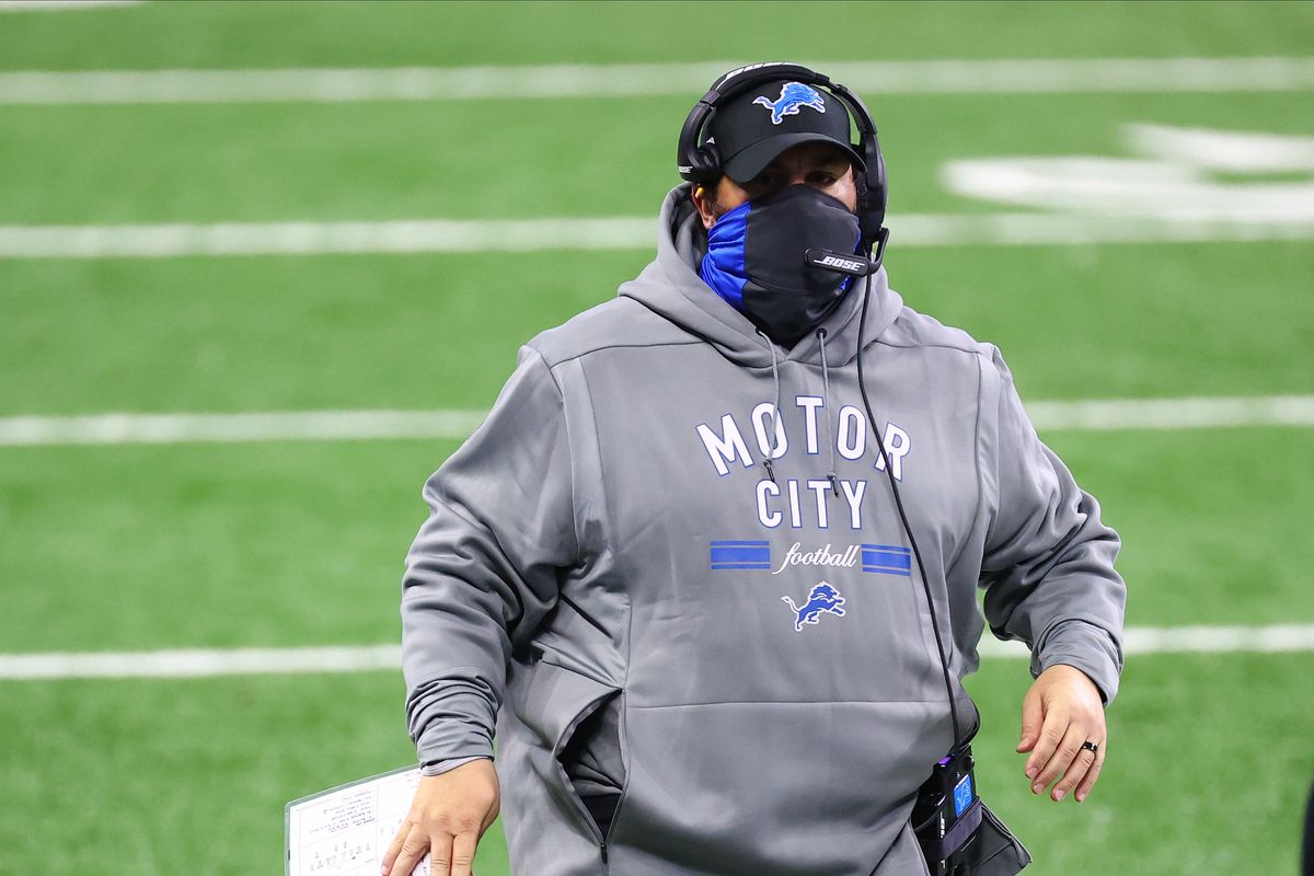 Head coach Matt Patricia of the Detroit Lions looks on from the sidelines in the third quarter of the game against the Houston Texans at Ford Field on November 26, 2020 in Detroit, Michigan.