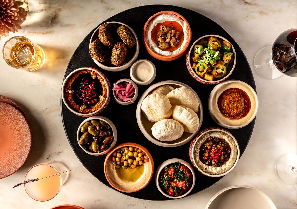 A combination of Middle Eastern dishes at Ladyhawk in West Hollywood.