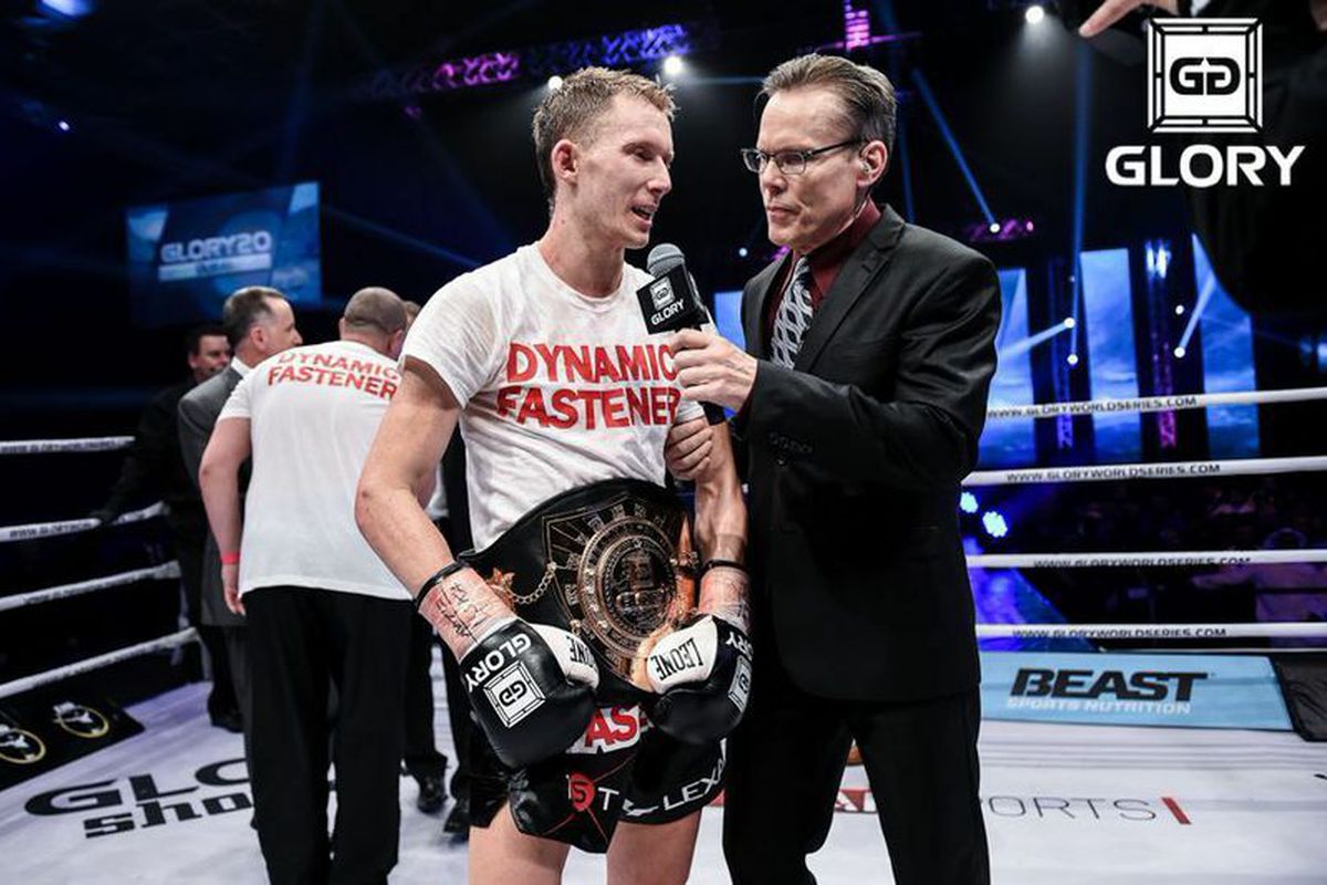 Gabriel Varga speaks with Stephen Quadros after winning the featherweight title