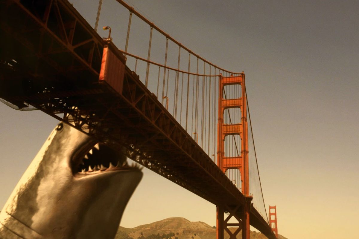 A shark biting the Golden Gate bridge in 2009’s Mega Shark vs. Giant Octopus.