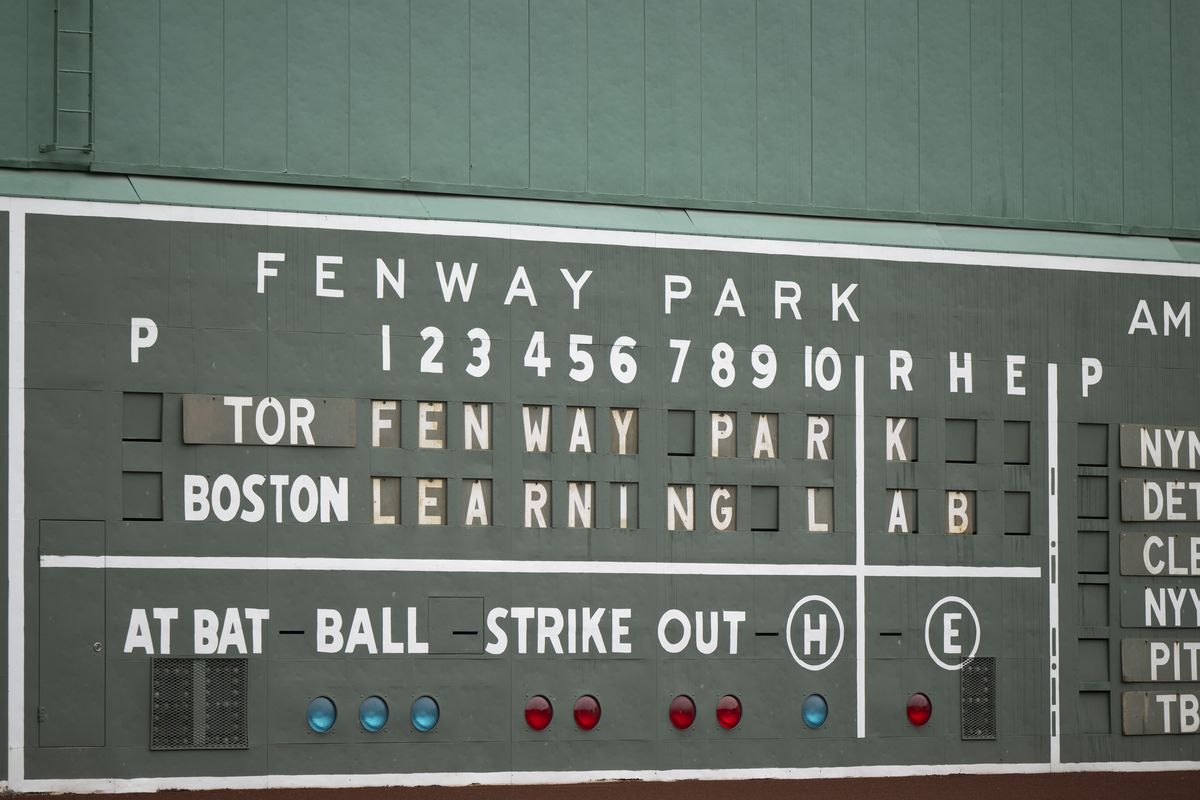 A general view of signage during the launch of the Fenway Park Learning Lab presented by the Red Sox Foundation in conjunction with MassMutual and the MassMutual Foundation on May 4, 2023 at Fenway Park in Boston, Massachusetts.