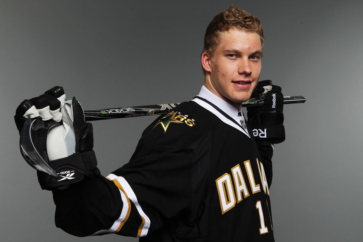 ST PAUL, MN - JUNE 24:  14th overall pick Jamieson Oleksiak by the Dallas Stars poses for a portrait during day one of the 2011 NHL Entry Draft at Xcel Energy Center on June 24, 2011 in St Paul, Minnesota.  (Photo by Nick Laham/Getty Images)