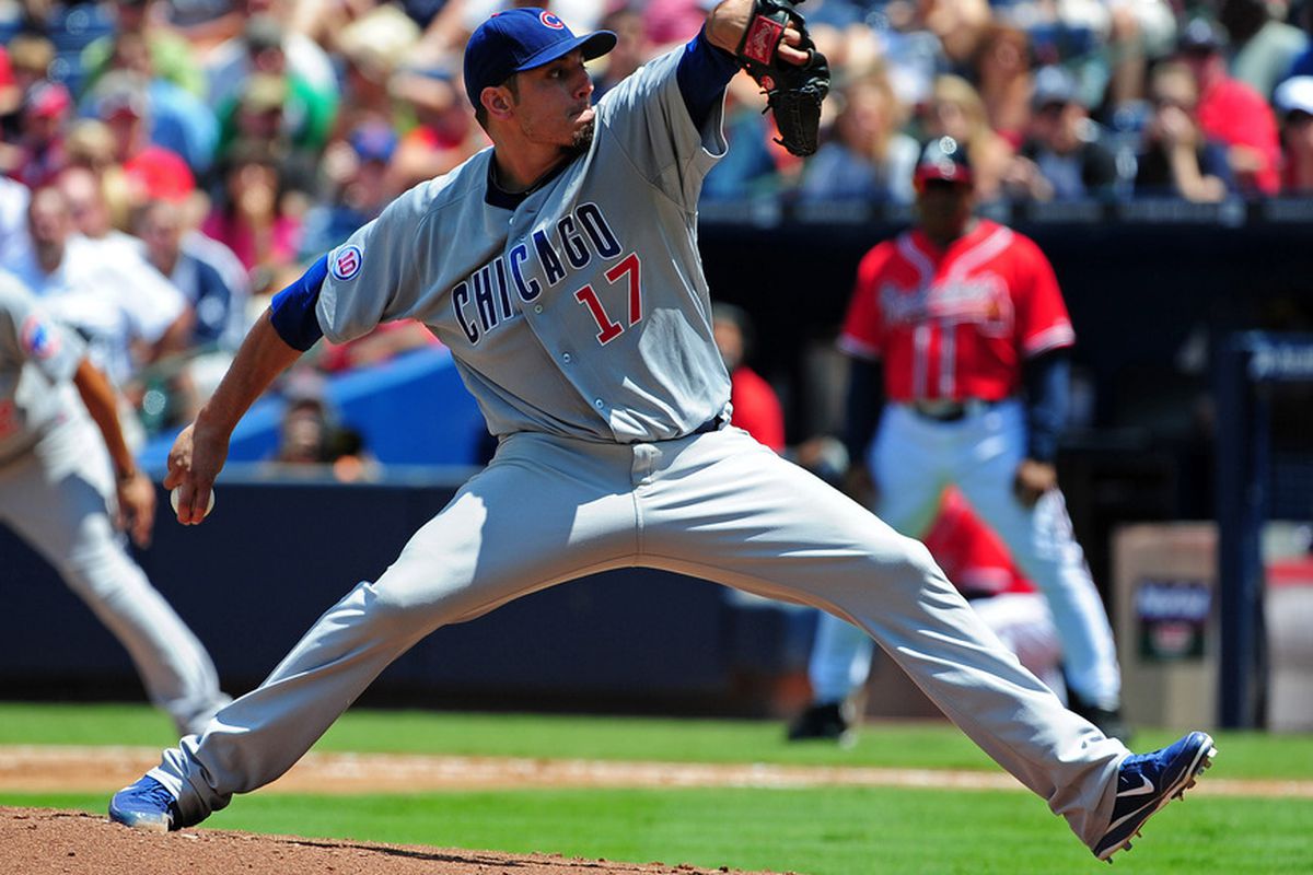 Matt Garza of the Chicago Cubs pitches against the Atlanta Braves at Turner Field in Atlanta, Georgia. (Photo by Scott Cunningham/Getty Images)