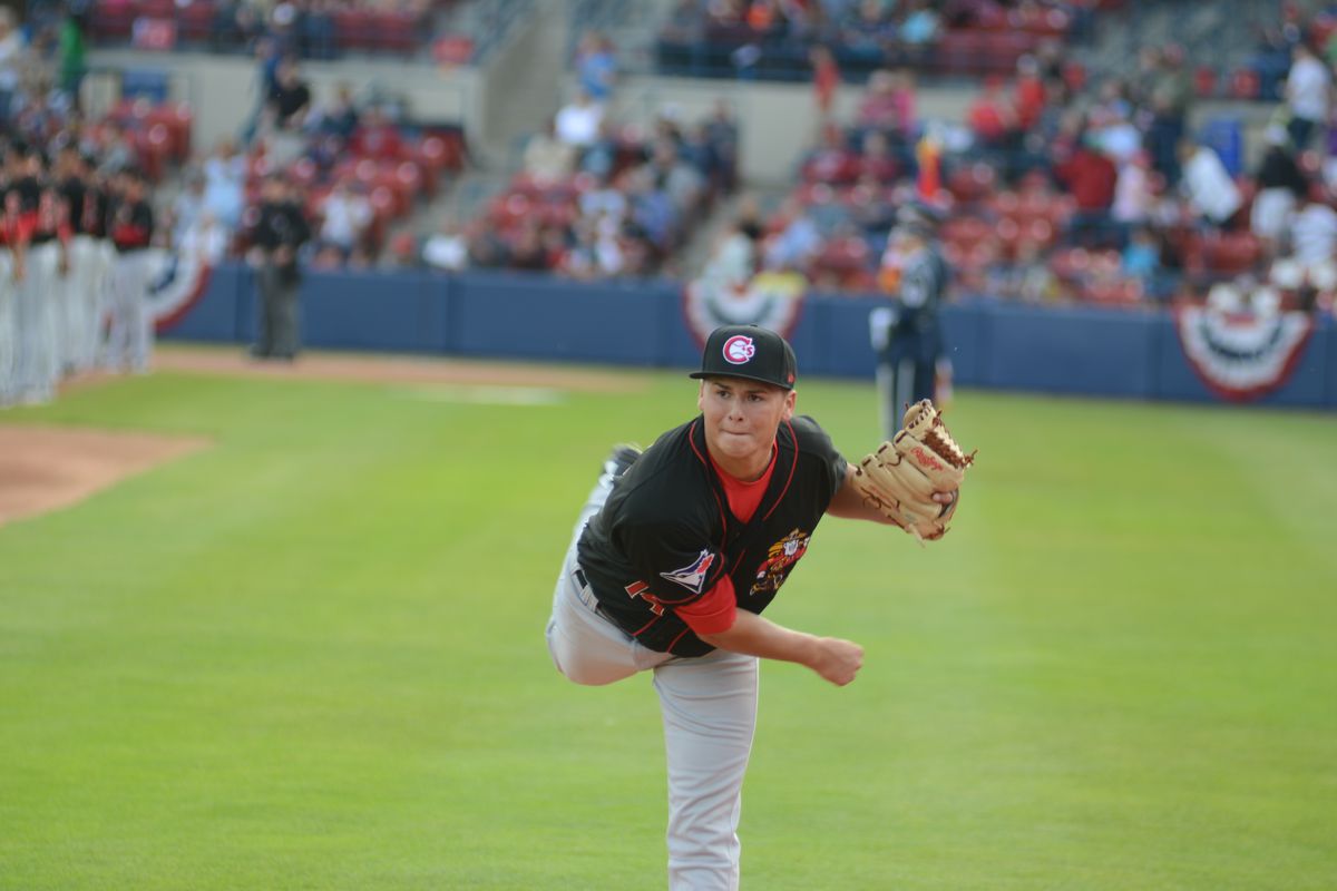 Justin Maese warms up for his first start in a Canadians uniform. 