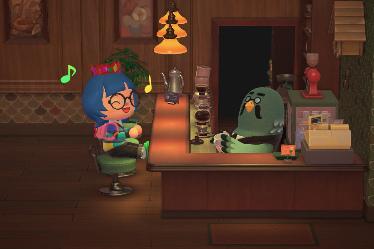 A player chatting with Brewster in Animal Crossing: New Horizons