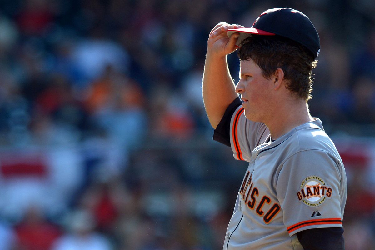 Matt Cain tips his cap to Padres, regression, Father Time, or it was just getting sweaty.